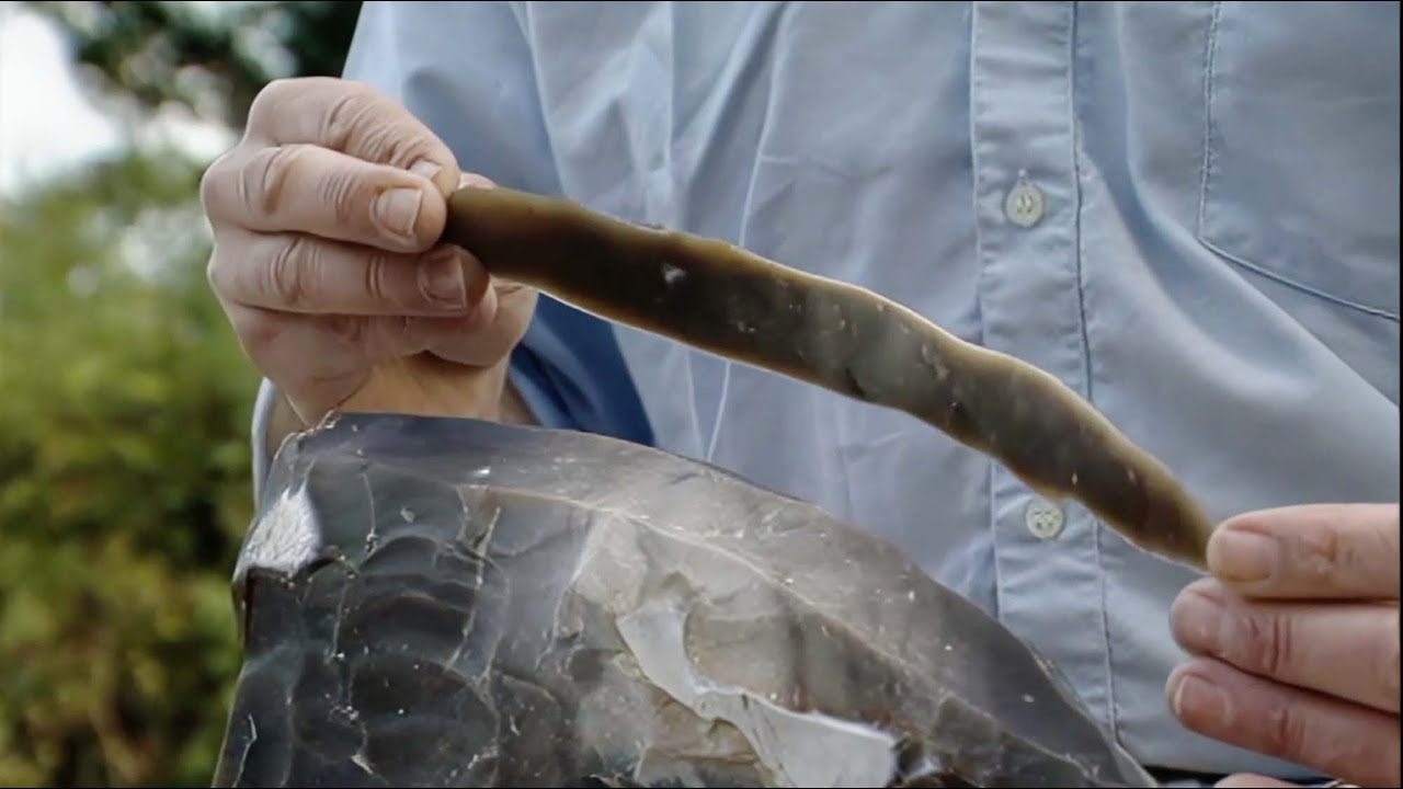 Classic Flintknapping Experiment: Stone Age Long Blades, (subtitles) Sagnlandet Lejre, Denmark