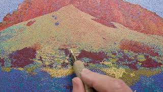 Detail, "Sunrise at Mt. Conner," layered oil pointillism. May 22, 2026.