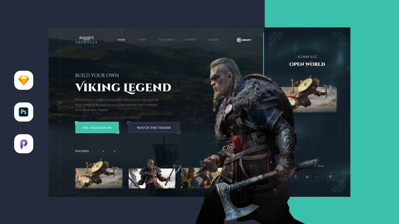 Gaming Website UI Landing Page AC Valhalla