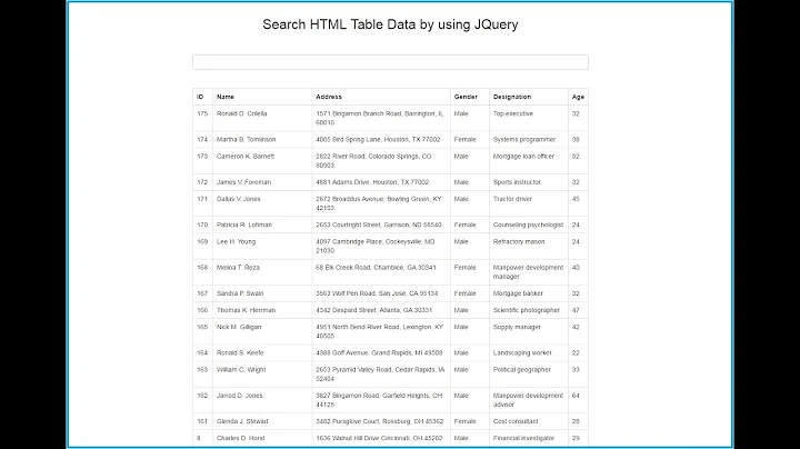 Search HTML Table Data by using JQuery