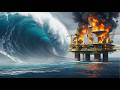 Giant Tsunami Hits Burning Oil Platform | Ultimate Ocean Disaster (AI VFX)