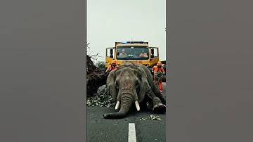 Rescue team rescues a huge elephant trapped under a tree #youtubeshort