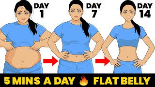 Flat Belly in 14 Days 🔥 5 Min Easy Belly Fat Exercises at Home (No Floor, No Crunches)