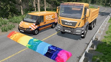 Cars vs RainBow Colors Massive Speed Bumps #2 - BeamNG.drive