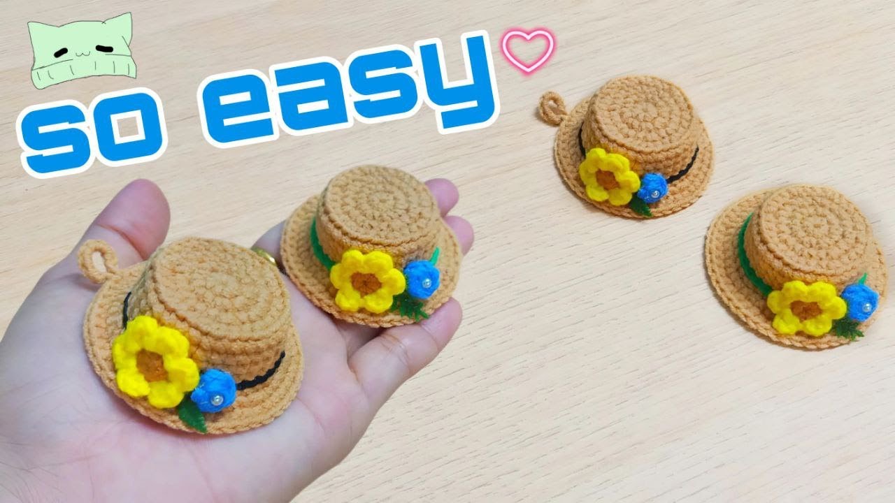 Crochet mini hat keychain | Hướng dẫn móc mũ len mini làm móc khóa