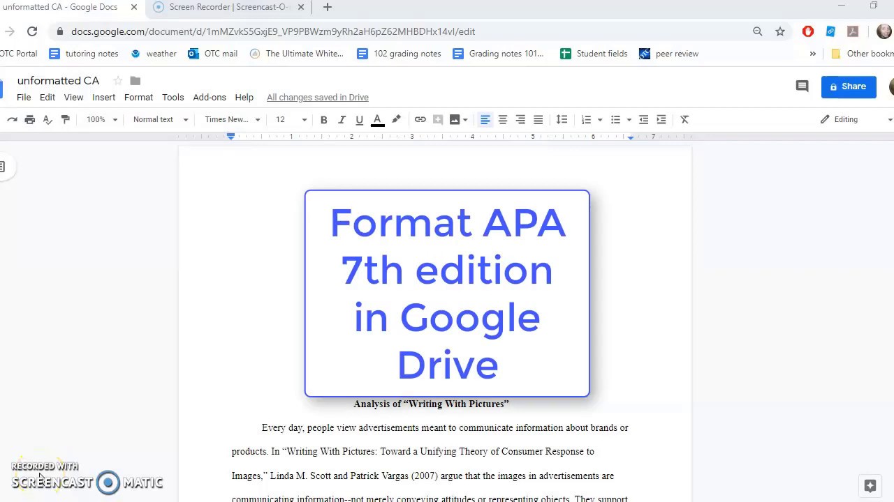 Format APA 30th edition in Google Drive