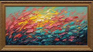 Colorful Sunset Skies – Palette Knife Oil Painting for TV – Original Background Music