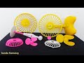 Memasang jala pelindung kipas angin mini warna pink dan kuning - Fan toy