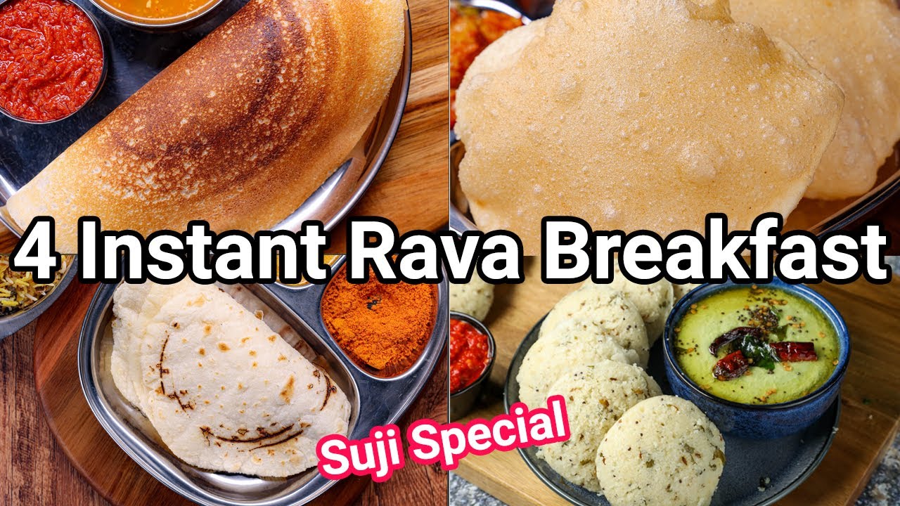 4 Instant Rava Breakfast Recipe Ideas for Healthy Weight Loss | Sooji Breakfast Combo Meal Ideas | Hebbar | Hebbars Kitchen