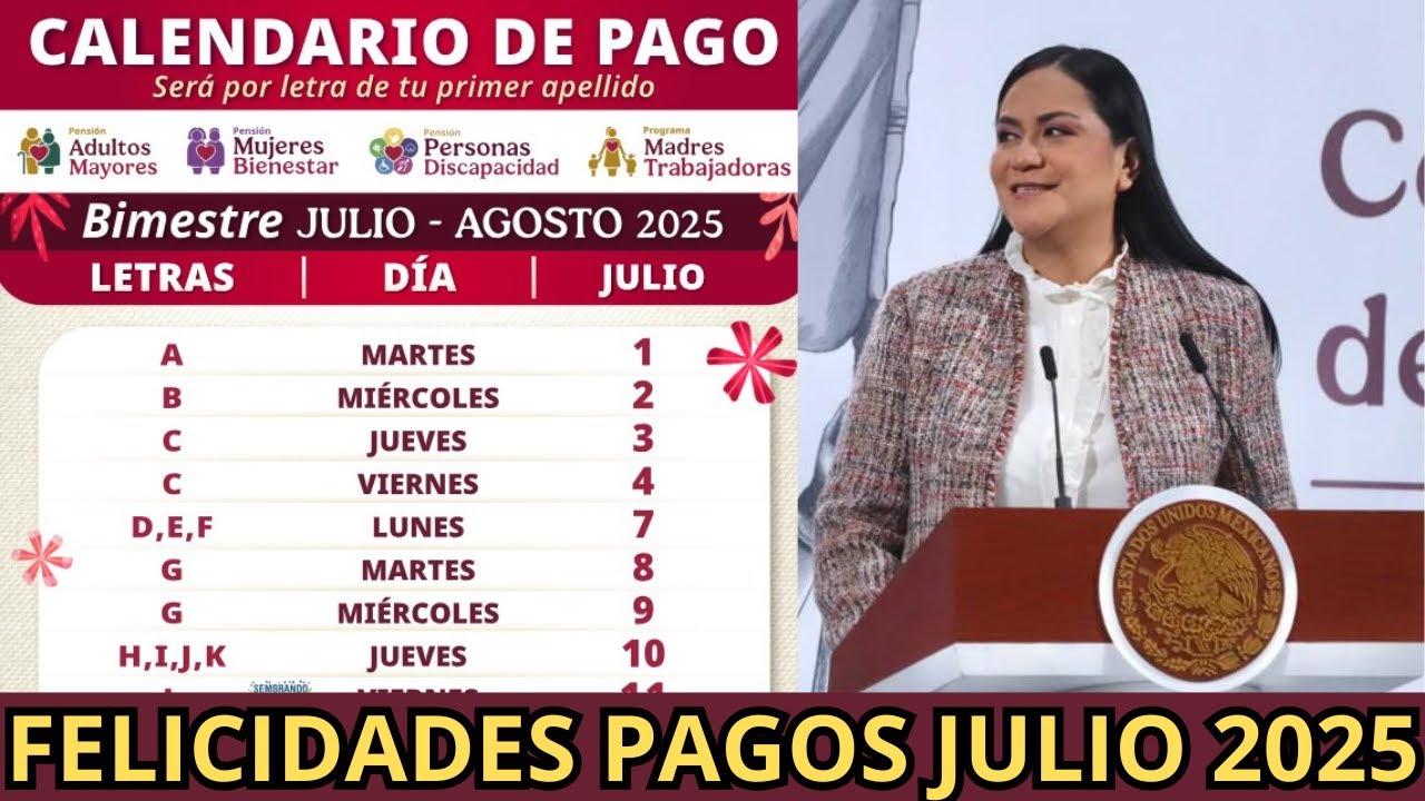 CONFIRMADO Calendario de Pagos Pensión Bienestar JULIO 2025 Adultos ...