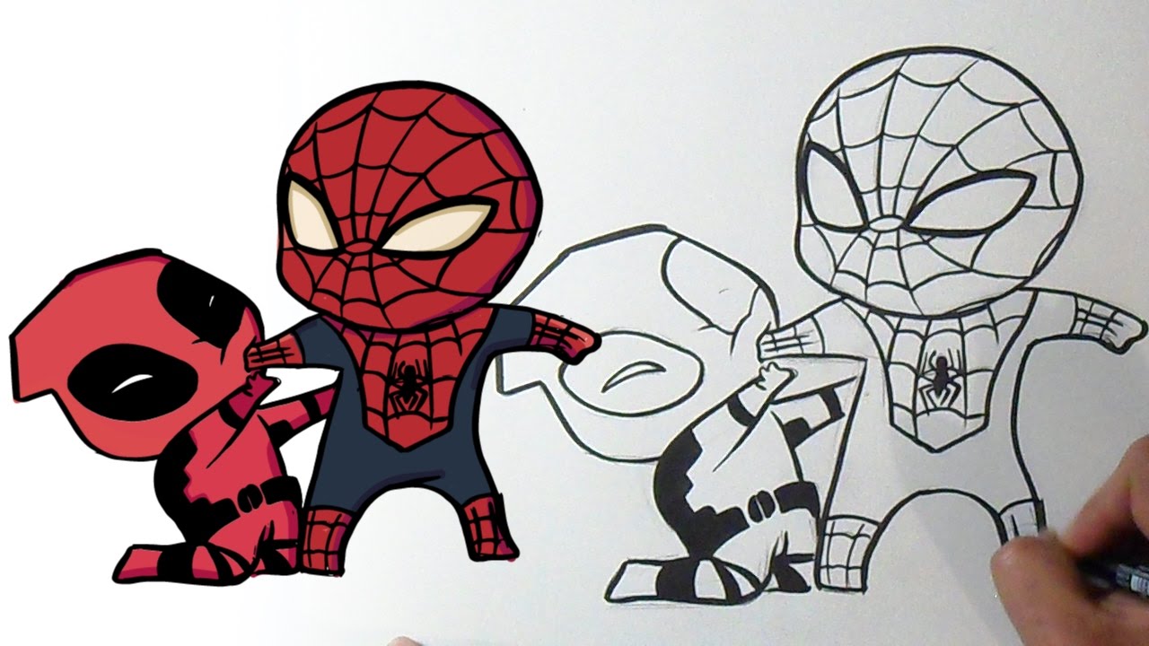 Cómo dibujar a DeadPool vs Spiderman Kawaii - YouTube