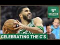 Celebrating boston celtics halfway to their nba championship goal