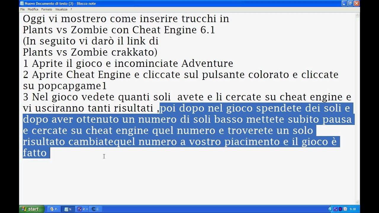 Trucchi Plants vs Zombie Cheat Engine 6.1 - YouTube
