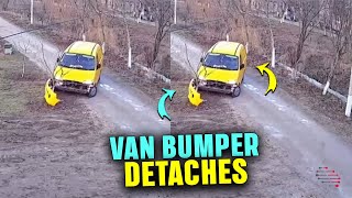 Yellow Van Reverses Into Tree, Bumper Detaches Instantly