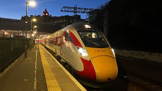 Class 801 LNER Azuma leaving Edinburgh Waverley for the 17:00 to London Kings Cross LOUD HORN