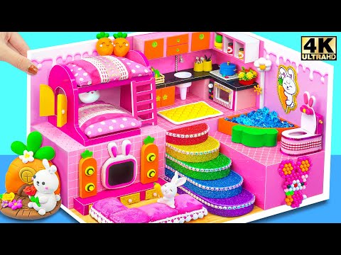Make Cutest Pink Bunny Miniature House with Bunk Bed & Rainbow Stairs 🏡🐰🌈| DIY Miniature House