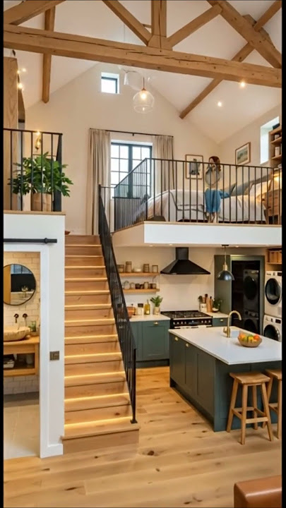 Tiny Loft Home Design | Open-Plan Kitchen, Cozy Mezzanine