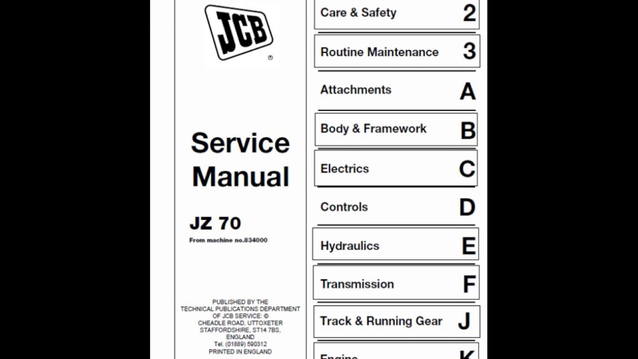 JCB JZ70 Tracked Excavator Service Manual YouTube