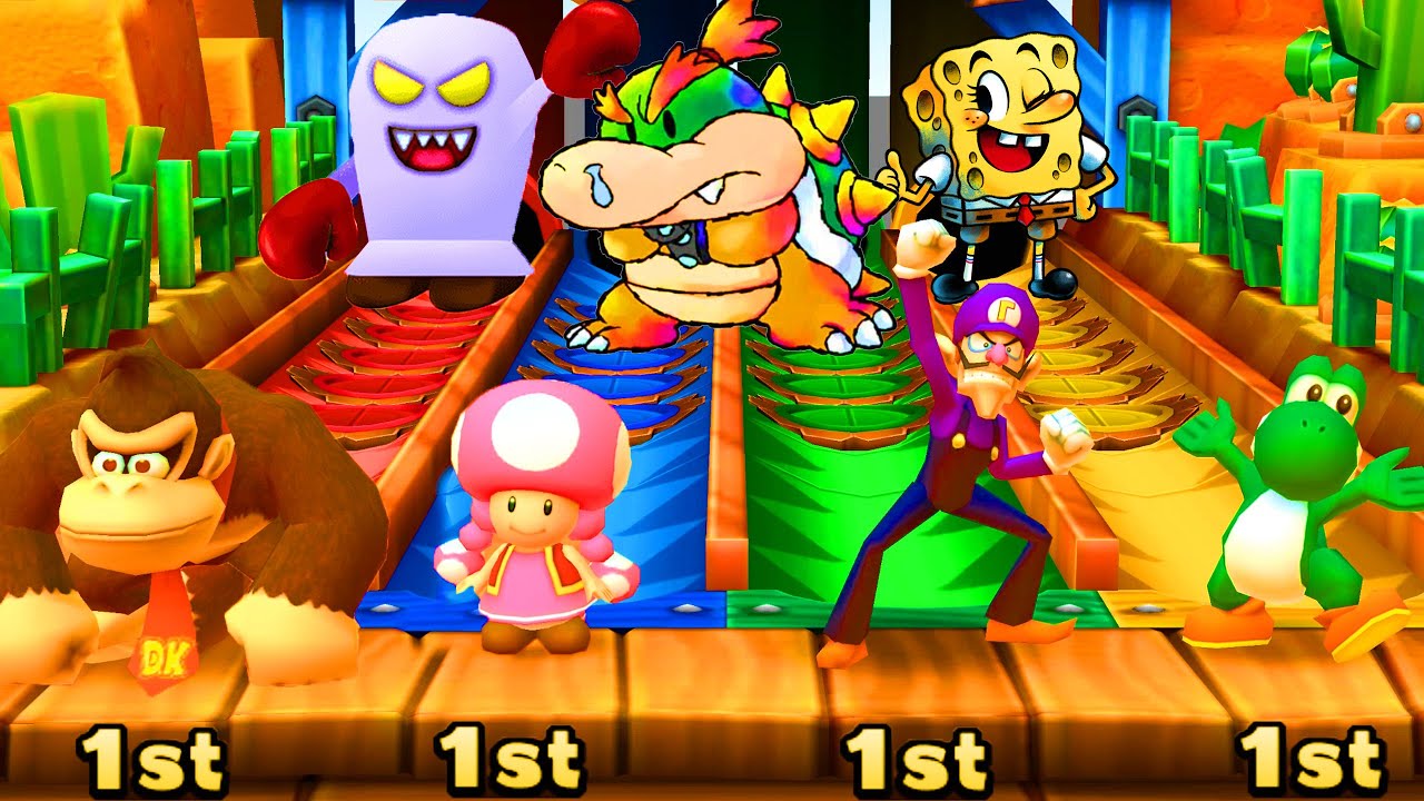Mario Party Star Rush Minigames - Donkey Kong vs Waluigi vs Toadette vs Yoshi (Master Difficulty)