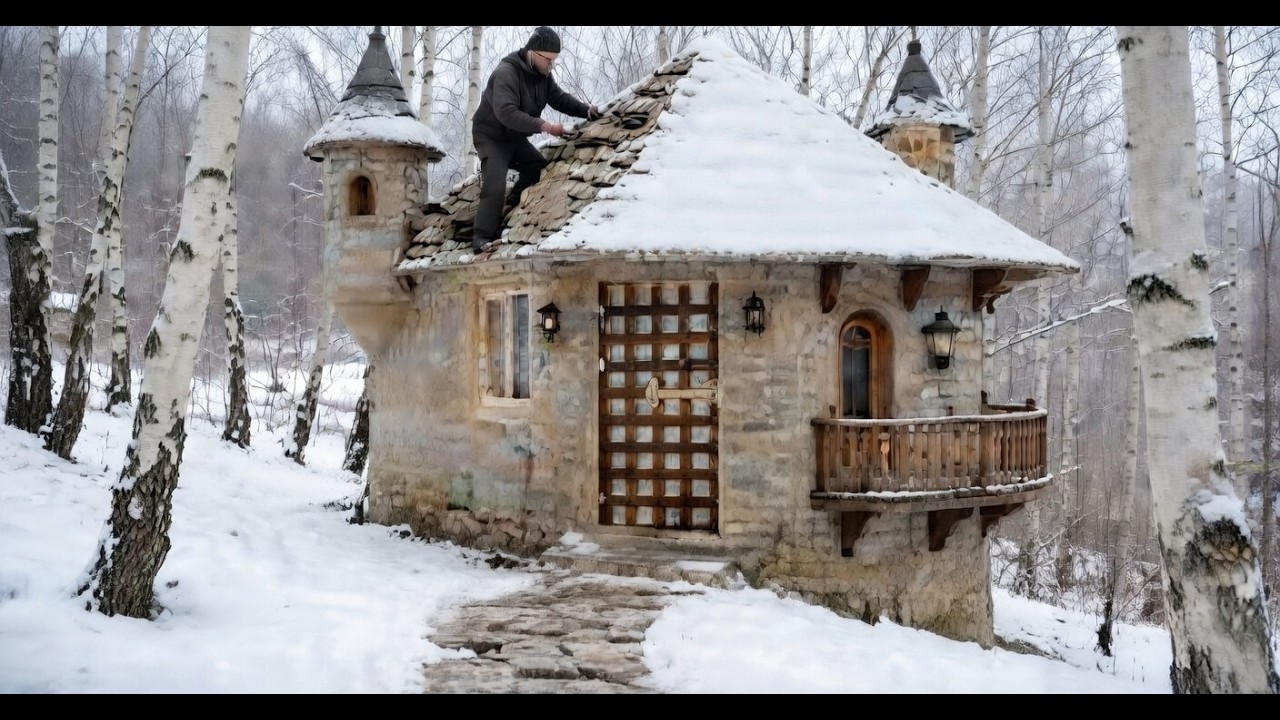 Building a Cozy Stone Cabin Deep in the Woods | Full Project