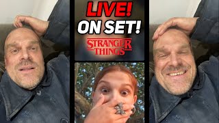 David Harbour Goes Live From Set! (Stranger Things 4) | Millie Bobby Brown joined!