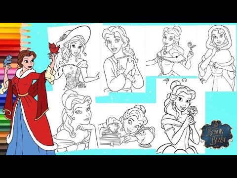 Coloring Disney Princess Belle In Different Outfits Beauty The Beast Coloring Pages Youtube