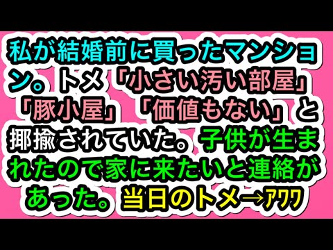 【トメにDQN返し】私が結婚前に買ったマンション。トメ「小さい汚い部屋」「豚小屋」「価値もない」と揶揄されていた。子供が生まれたので家に来たいと連絡があった。当日のトメ→ｱﾜﾜ【スカッと実話ジャパン】