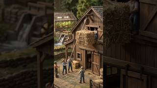 : I Built a Miniature Barn and a Functional Pulley System with Real Stone and Wood.#shorts