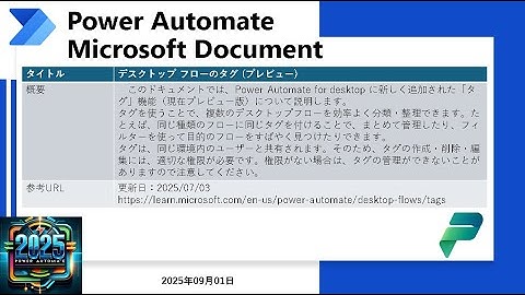2025 Power Automate - デスクトップ フローのタグ (プレビュー)