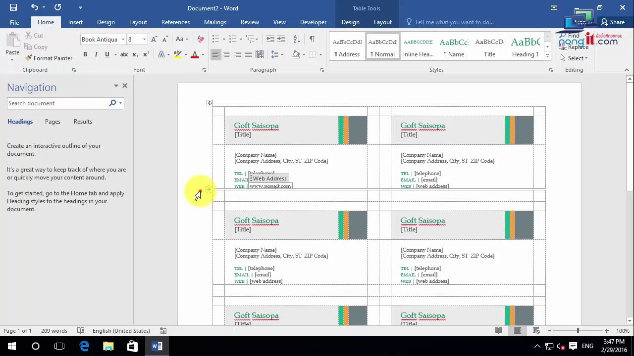 นามบัตร ใน word  New Update  สอนทำนามบัตรด้วย Microsoft Word 2013 2016