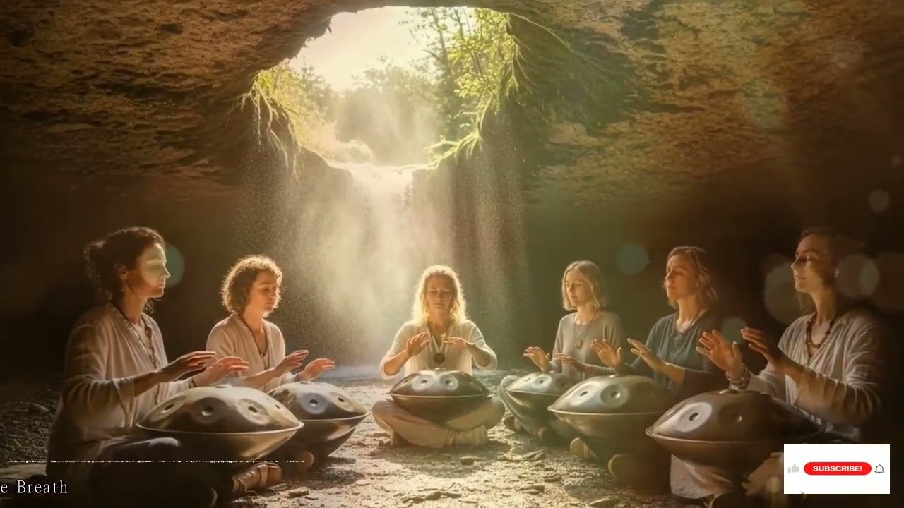 Нежная ночь в лесу с журчанием реки пением птиц и мягким звучанием хэнпана для медитации и сна