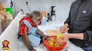 Uncle and YoYo Jr cook dinner together in the evening