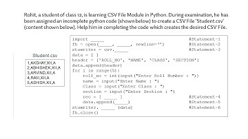 Question - 50 to 55 | Class 12 CBSE 2021 CS Mid-Term Sample Paper | CSV File Handling in Python
