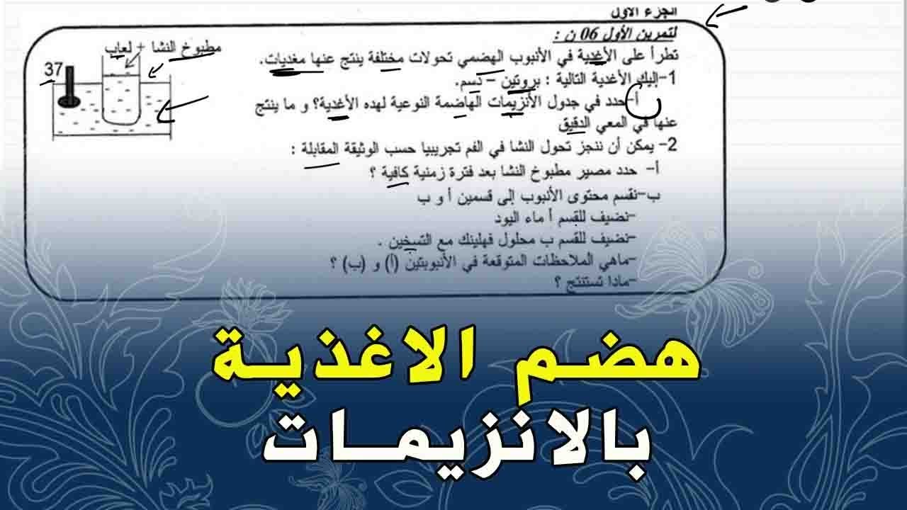 علوم طبيعية الرابعة متوسط تمرين على هضم النشا و الدسم بالانزيمات