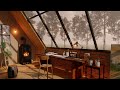 Home art studio ambience  fireplace  spring rain sound for sleep relaxing asmr