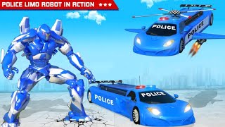 Mobil Polisi Limosin Berubah Jadi Robot Tempur | Flying Limo Police Helicopter : Robot Car Games screenshot 5