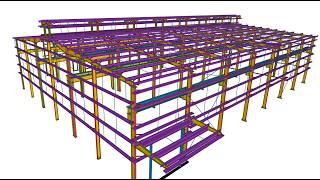 PEB Warehouse & Crane Building Complete Tekla 3D Fly View