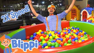 Blippi visits an Indoor Playground at 2x Speed!