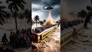 Helicopter Rescues Passengers Stranded on Flooded Train #viral #shorts