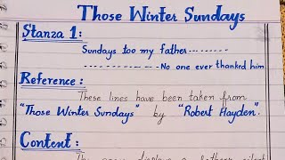 Poem Those Winter Sundays Stanza 1 Explanation With Reference To Context Cl 11 Syllabus 2025