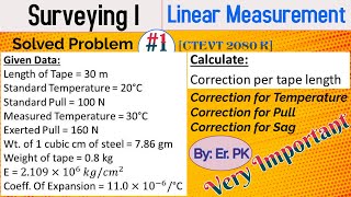 Celebrity Surverying Numerical | Linear Measurement | Tape Correction | Correction for Temperature, Pull, Sag Profile