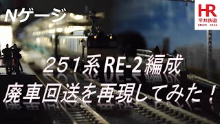 【再投稿】　Nゲージ　251系　RE 2編成　廃車回送 　（実音多め）平井鉄道