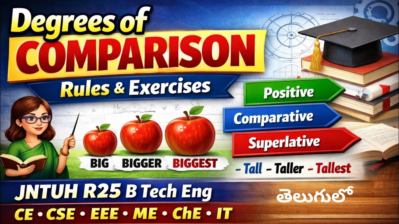 Degrees of Comparison Rules Exercises in Telugu I JNTUH R25 B Tech Eng Grammar CE CSE EEE ME ChE IT