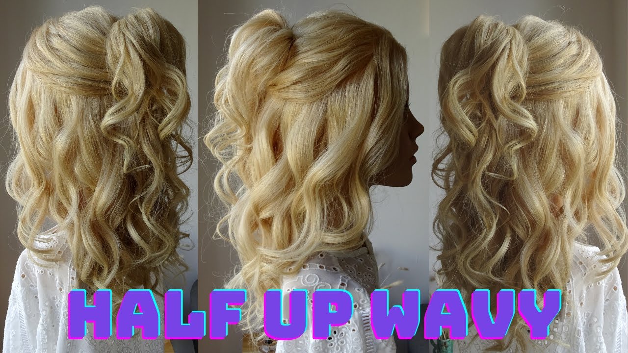 wavy half up half down hairstyle half up messy hair tutorial - YouTube