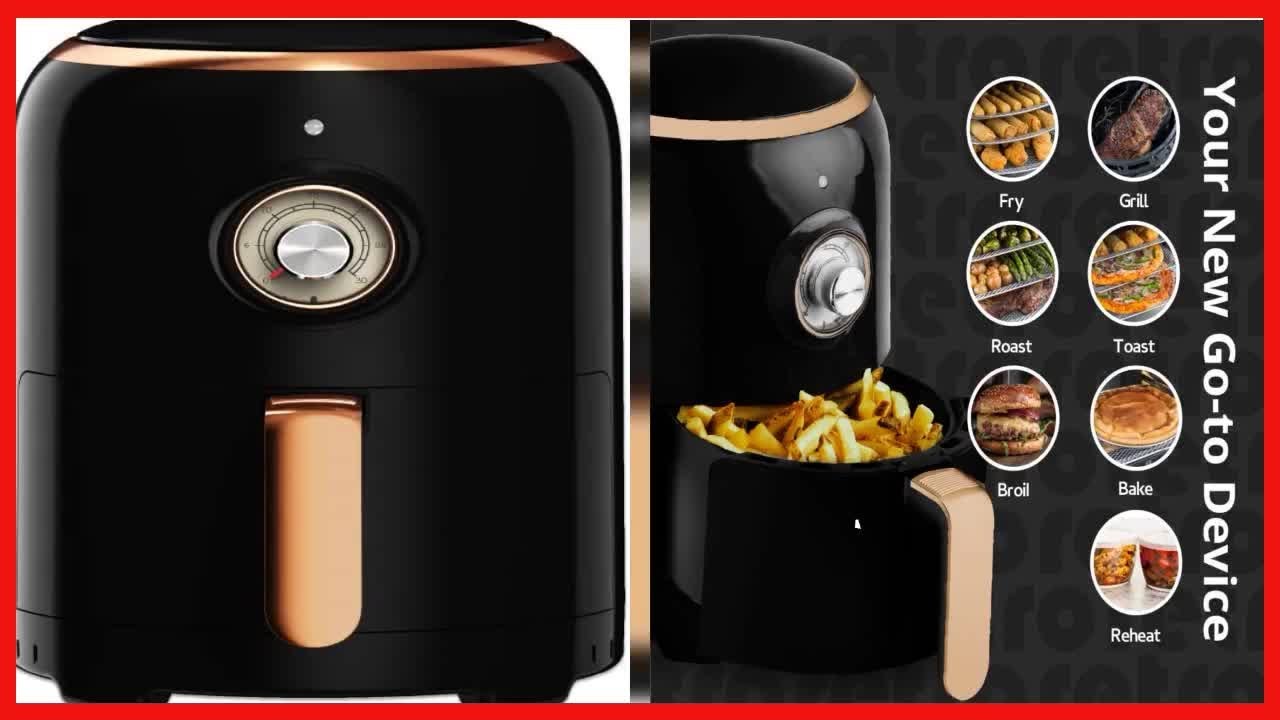 Aria 2Qt Teflon-Free Ceramic Retro Air Fryer with Cookbook Including Keto  and Vegan Recipes - Black 