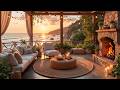 Golden Hour Coastal Gentle Piano Music Ocean Waves Cozy Fireplace For Deep Sleep Relaxation 