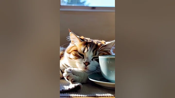 Watch the video about A Ragdoll cat peacefully sleeps beside a teacup in cozy Scandinavian setting.#catnews #cat #teacup
