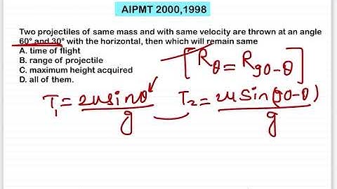 AIPMT2000,1998:Two projectiles of same mass and with same velocity are thrown at an angle 60° and 30