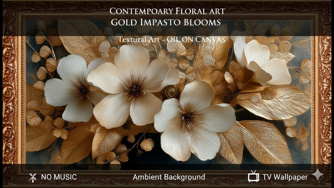 Elegant Golden Floral Oil Painting  Calm Luxury Art on Canvas