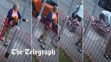 Moment pedestrian swears at a cyclist before she's hit and killed by a car